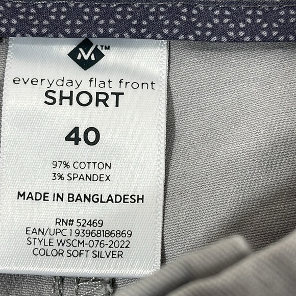 Men's Everyday Stretch Flat Front Short, Soft Silver, Size 40, 9" Inseam NEW - Picture 7 of 7